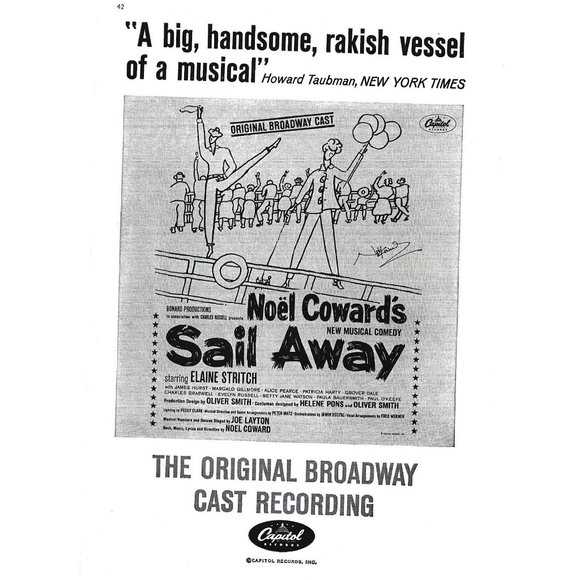 Noel Cowards Sail Away Cast Recording Capitol Records 1960s Vintage Print Ad 9" - Picture 1 of 2